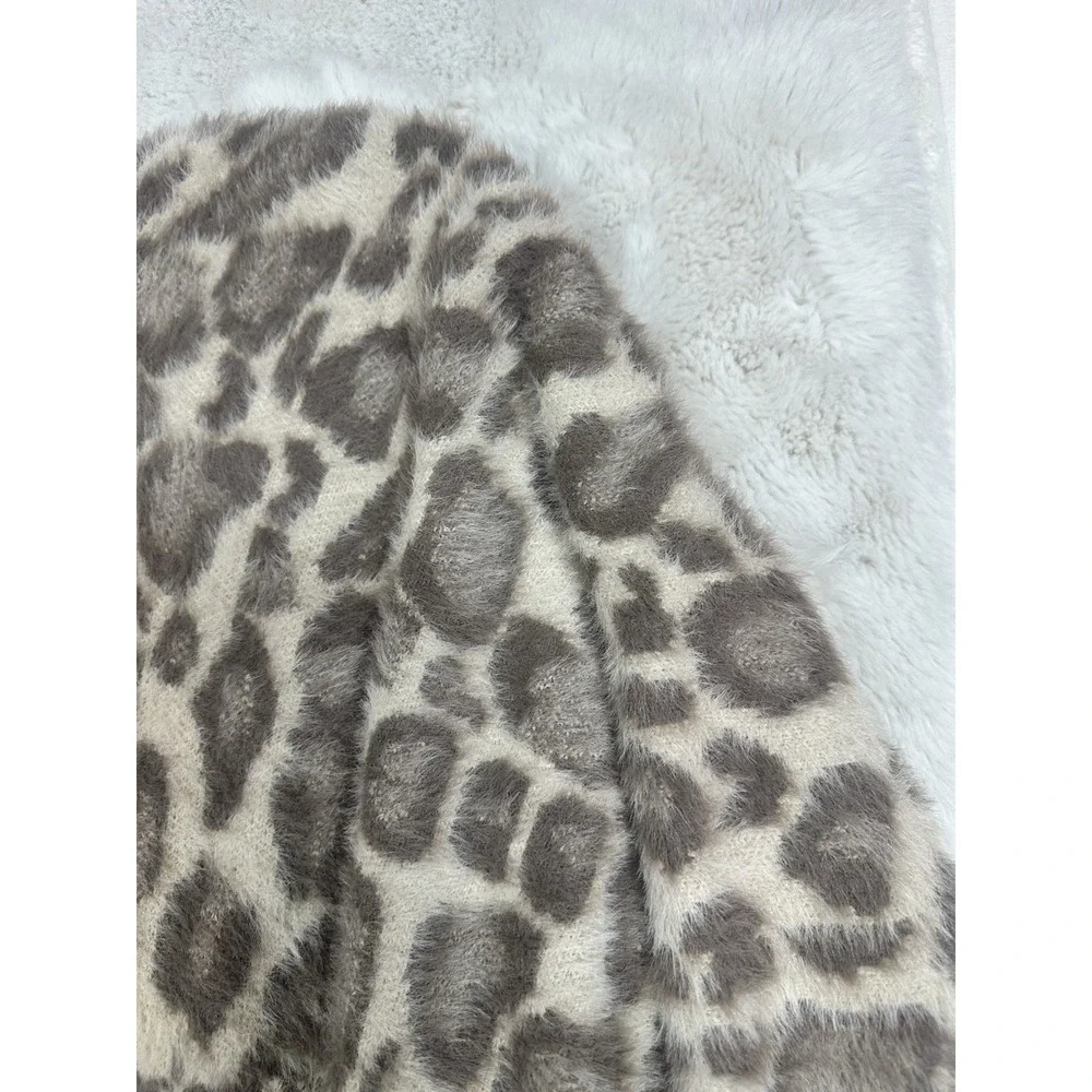 Vinizbena Leopard Print‎ Fuzzy Cardigan Open Front Women's  Size L/XL